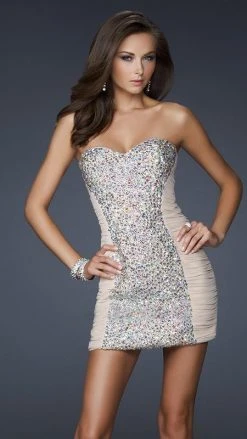 La Femme - 16368 Jewel Embellished Ruched Sweetheart Short Sheath Dress Cocktail Dresses 12 La Femme - 16368 Jewel Embellished Ruched Sweetheart Short Sheath Dress Cocktail Dresses