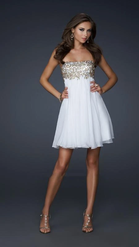 La Femme - 17107 Grecian Damask Lace A-Line Empire Cocktail Dress 3 La Femme - 17107 Grecian Damask Lace A-Line Empire Cocktail Dress