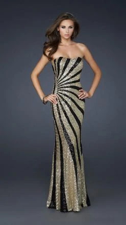 La Femme - 17456 Two Tone Sequined Semi-sweetheart Long Column Dress Formal Gowns