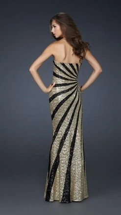 La Femme - 17456 Two Tone Sequined Semi-sweetheart Long Column Dress Formal Gowns