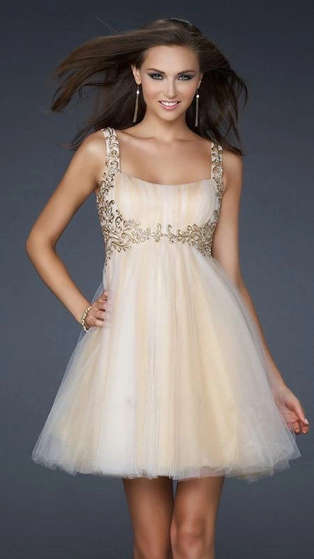 La Femme - 17500 Embellished Square Neck Empire Waist Short Dress 3 La Femme - 17500 Embellished Square Neck Empire Waist Short Dress