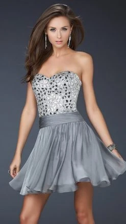 La Femme - 17953 Bead Embellished Sweetheart Chiffon A-line Dress Cocktail Dresses
