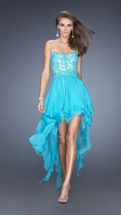 Cocktail Dresses La Femme - 19607 Lace Sweetheart Handkerchief High-Low Gown