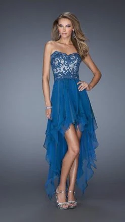 Cocktail Dresses La Femme - 19607 Lace Sweetheart Handkerchief High-Low Gown