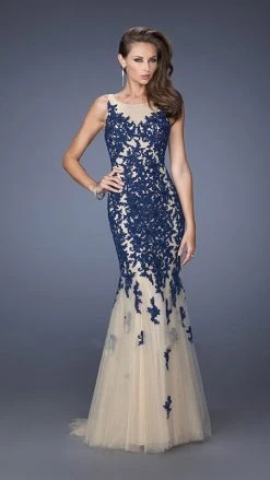 La Femme - 19916 Elaborate Lace Appliqued Jewel Tulle Mermaid Gown Formal Gowns