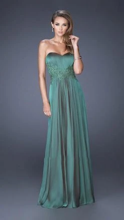 La Femme - 20449 Strapless Sweetheart Gown With Beaded Lace Applique Formal Gowns 10 La Femme - 20449 Strapless Sweetheart Gown With Beaded Lace Applique Formal Gowns