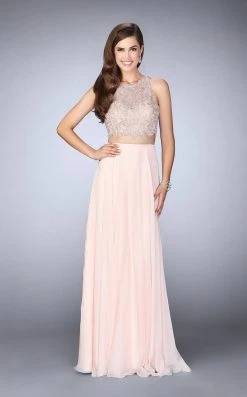 Formal Gowns La Femme 23775SC Sleeveless Two-Piece Lace And Chiffon Gown - 3 Pc Blush In Sizes 2, 10, & 12 Available