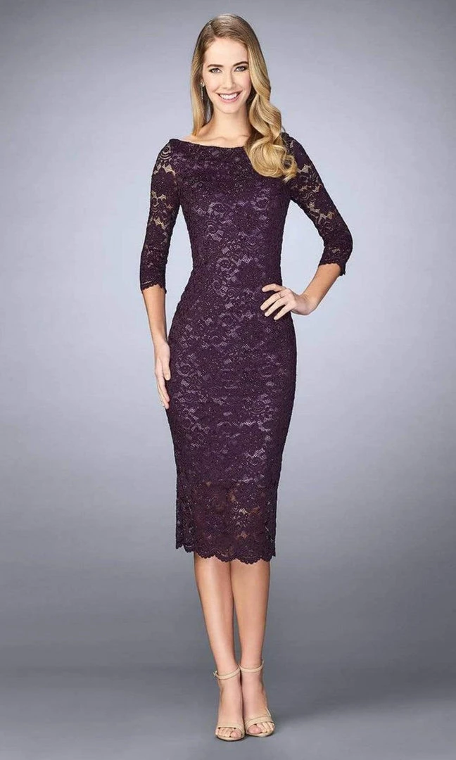 La Femme - 24875 Lace Tea Length Dress 3 La Femme - 24875 Lace Tea Length Dress