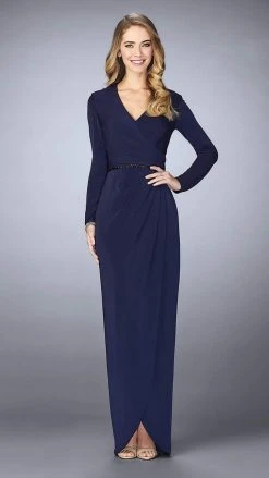 Formal Gowns La Femme - 24927 Long Sleeve Drape Tulip Gown
