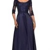 La Femme - 27988 Quarter Length Sleeve Scoop Neck Evening Dress - 1 Pc Navy In Size 16 Available 1 La Femme - 27988 Quarter Length Sleeve Scoop Neck Evening Dress - 1 Pc Navy In Size 16 Available
