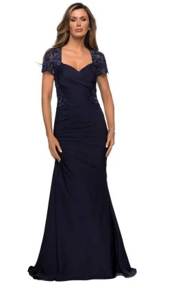 La Femme - 27989SC Sheer Lace Sleeve Sweetheart Neck Trumpet Dress