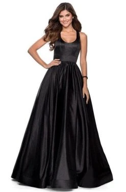 Formal Gowns La Femme - 28281 Low Scoop Neck Pleated Ballgown - 1 Pc Black In Size 10 Available