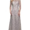Formal Gowns La Femme - 29153 Illusion Bateau Neck Long Gown - 1 Pc Pearl Silver In Size 14 Available