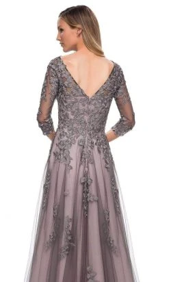 La Femme - 29205SC Floral Appliqued V-neck Formal Gown - 1 Pc Pink/Gray In Size 6 Available 9 La Femme - 29205SC Floral Appliqued V-neck Formal Gown - 1 Pc Pink/Gray In Size 6 Available