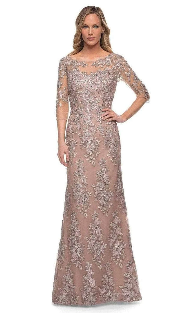 La Femme - 29225SC Quarter Length Sleeve Formal Dress - 1 Pc Champagne In Size 18 Available 3 La Femme - 29225SC Quarter Length Sleeve Formal Dress - 1 Pc Champagne In Size 18 Available