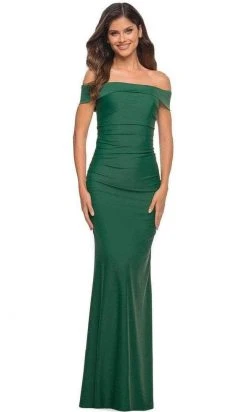 Formal Gowns La Femme - 30422SC Gathered Off-shoulder Long Dress - 1 Pc Emerald In Size 10 Available