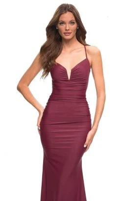 Formal Gowns La Femme - 30484SC Sleeveless V-neck Long Dress - 1 Pc Dark Berry In Size 2 Available 7 Formal Gowns La Femme - 30484SC Sleeveless V-neck Long Dress - 1 Pc Dark Berry In Size 2 Available
