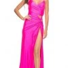 La Femme - 30667SC Sleeveless Ruched V-neck Evening Dress - 1 Pc Neon Pink In Size 4 Available
