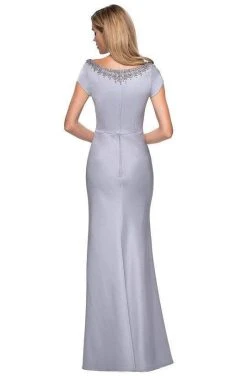 Formal Gowns La Femme - Bejeweled Scoop Short Sleeves Sheath Dress 27244SC