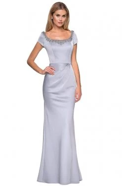 Formal Gowns La Femme - Bejeweled Scoop Short Sleeves Sheath Dress 27244SC