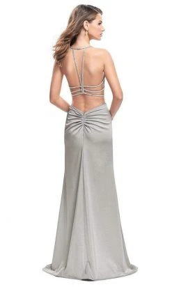 Formal Gowns La Femme - Bejeweled Strappy Back High Slit Dress 25398SC - 1 Pc Silver In Size 8 Available 6 Formal Gowns La Femme - Bejeweled Strappy Back High Slit Dress 25398SC - 1 Pc Silver In Size 8 Available