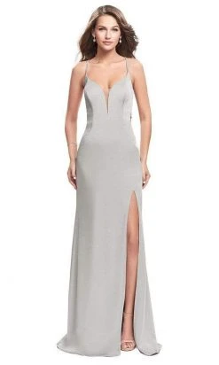 Formal Gowns La Femme - Bejeweled Strappy Back High Slit Dress 25398SC - 1 Pc Silver In Size 8 Available 7 Formal Gowns La Femme - Bejeweled Strappy Back High Slit Dress 25398SC - 1 Pc Silver In Size 8 Available