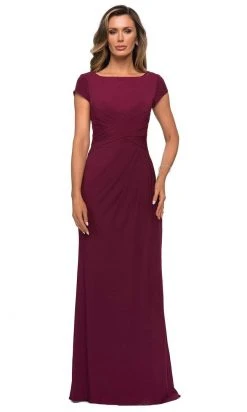 La Femme - Cap Sleeve Bateau Jersey Sheath Dress 28026SC - 2 Pcs Wine In Sizes 8 And 10 Available Formal Gowns