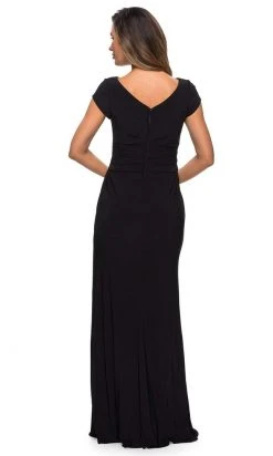 Formal Gowns La Femme - Cap Sleeve Cross Draped Jersey Dress 28026SC