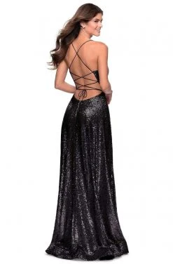 La Femme - Crisscross Back Sequined Dress With Slit 28276SC - 1 Pc Mint In Size 2 Available Formal Gowns