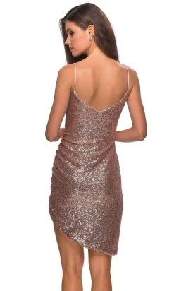 La Femme - Deep Sweetheart Sequined Short Dress 28227SC - 1 Pc Rose Gold In Size 4 Available