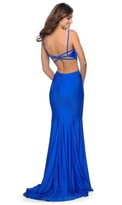 La Femme - Deep V-neck Jersey Fitted Dress 28930SC - 1 Pc Red In Size 6 Available Formal Gowns