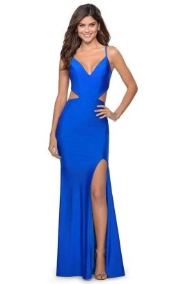 La Femme - Deep V-neck Jersey Fitted Dress 28930SC - 1 Pc Red In Size 6 Available Formal Gowns