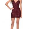 La Femme - Deep V-Neck Sequin Short Dress 29171SC - 2 Pc Wine In Size 4 Available Cocktail Dresses