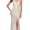 La Femme - Deep V-Neck Wrapped Bodice Sheath Dress 29707SC - 1 Pc White/Gold In Size 4 Available Formal Gowns 1 La Femme - Deep V-Neck Wrapped Bodice Sheath Dress 29707SC - 1 Pc White/Gold In Size 4 Available Formal Gowns