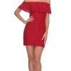 La Femme - Draped Lace Off Shoulder Short Dress 28147SC 2 La Femme - Draped Lace Off Shoulder Short Dress 28147SC