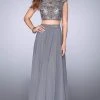 La Femme - Embellished Cap Sleeve Prom Dress 24493SC - 1 Pc Gunmetal In Size 6 Available
