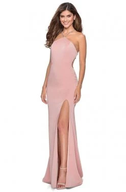 La Femme - Embellished Halter Sheath Dress 28537SC - 1 Pc Blush In Size 8 Available Formal Gowns