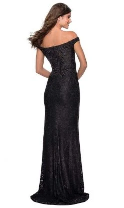 La Femme - Embellished Off Shoulder High Slit Dress 28301SC - 1 Pc Black In Size 10 Available Formal Gowns