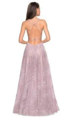 La Femme - Fitted Thin Straps V-Neck A-Line Dress 27704SC - 1 Pc Pale Yellow In Size 4 Available