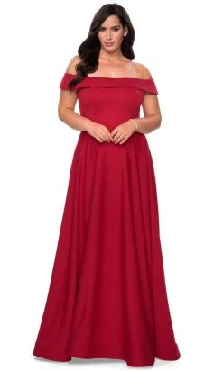 Formal Gowns La Femme - Foldover Off Shoulder Evening Gown 29007SC - 1 Pc Red In Size 12W Available
