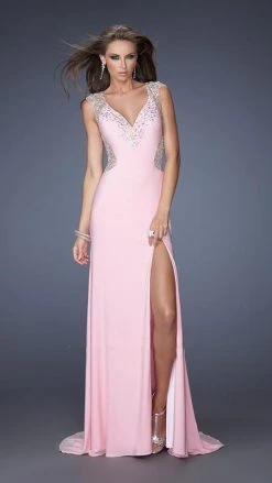 Formal Gowns La Femme Gigi - 19941 Stone And Jewel Embellished V-neckline Prom Gown