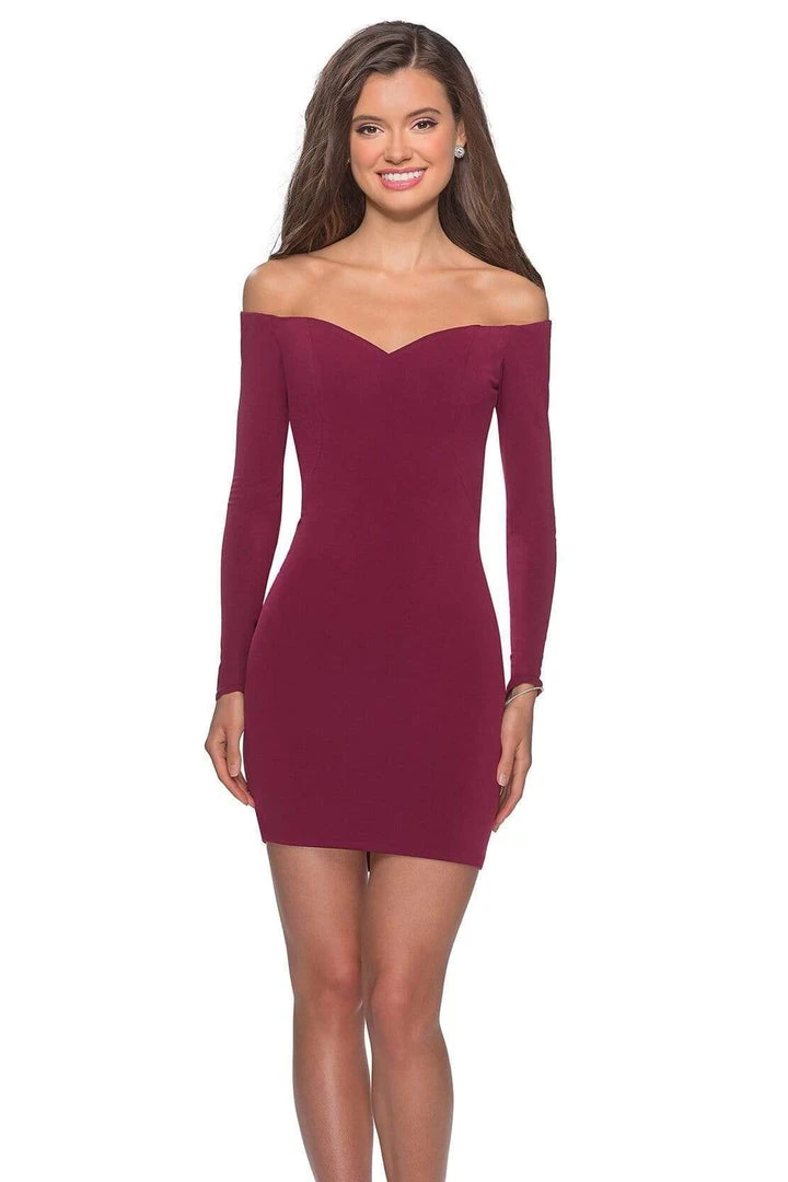 La Femme - Long Sleeve Off Shoulder Bandeau Back Dress 28212SC - 1 Pc Dark Berry In Size 2 Available Cocktail Dresses 5 La Femme - Long Sleeve Off Shoulder Bandeau Back Dress 28212SC - 1 Pc Dark Berry In Size 2 Available Cocktail Dresses