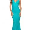La Femme - Low V-Neck Ruched Prom Gown 30746SC - 1 Pc Aqua In Size 0 Available Formal Gowns