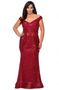 La Femme - Off Shoulder Evening Dress 28949SC - 1 Pc Red In Size 12W Available Formal Gowns