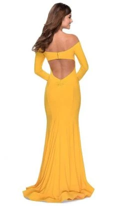 La Femme - Off Shoulder Long Sleeve Trumpet Dress 28754SC 9 La Femme - Off Shoulder Long Sleeve Trumpet Dress 28754SC