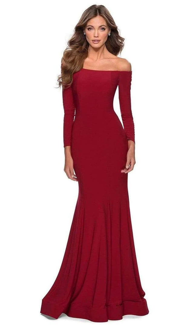 La Femme - Off Shoulder Long Sleeve Trumpet Dress 28754SC 7 La Femme - Off Shoulder Long Sleeve Trumpet Dress 28754SC