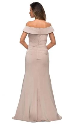 Formal Gowns La Femme - Off Shoulder Ruche-Ornate Trumpet Dress 28110SC - 1 Pc Champagne In Size 4 Available