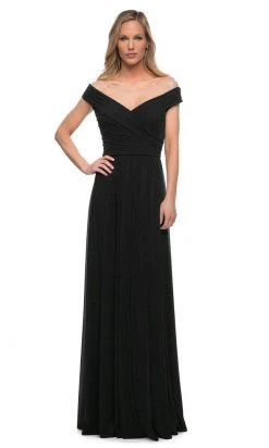 La Femme - Off Shoulder Ruched Evening Dress 29168SC - 1 Pc Wine In Size 14 Available Formal Gowns