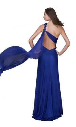 La Femme - One Shoulder Draped Sash Long Dress 16559SC - 1 Pc Magenta In Size 10 Available Formal Gowns
