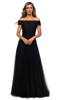 La Femme - Pleat-Ornate Off Shoulder A-Line Gown 28051SC - 1 Pc Black In Size 14 Available Formal Gowns